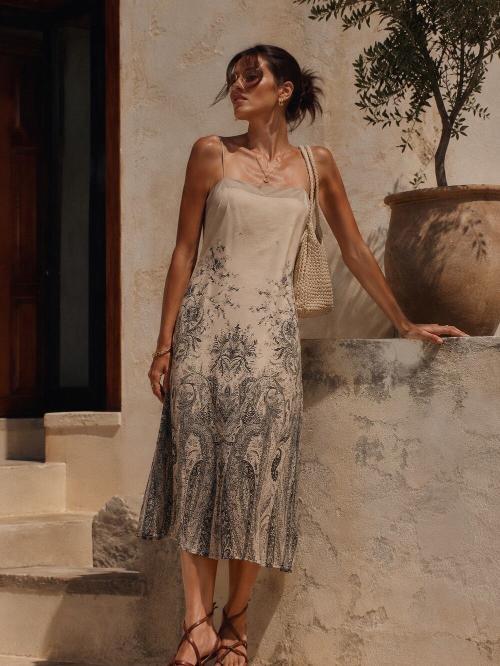 Vintage Y2K Emanuel Ungaro Silk Chiffon Column Midi Dress Paisley Silver 42 8